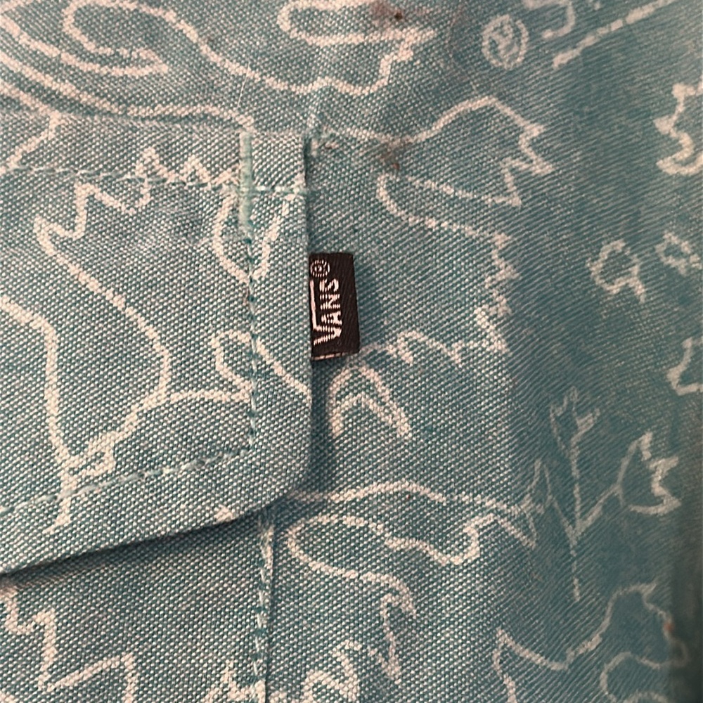 Vans Teal Patterned Casual Button Down Shirt - Picture 3 of 7